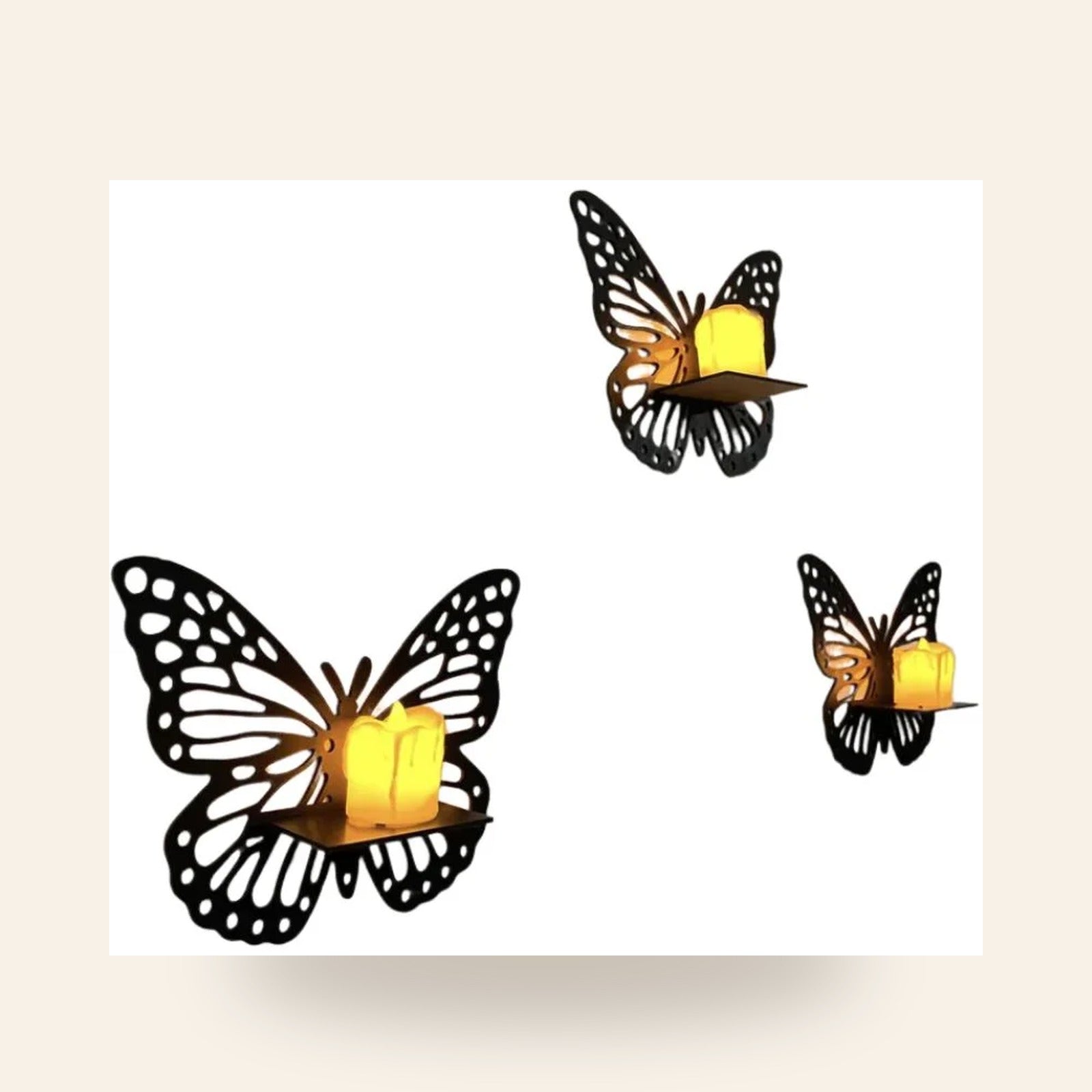 Wooden Butterfly Wall Shelf — Set of 3
